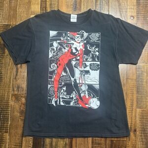 Harley Quinn  Graphic Print Shirt Size Large  DC Villain Black Large Official DC